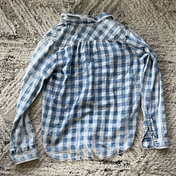 Faded Blue & White Plaid Button Up Flannel Type Shirt - Picture 3 of 3